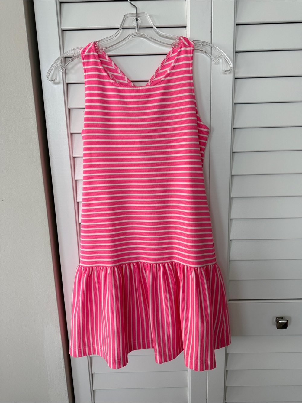 Girls' Pink & White Striped Sleeveless Drop-Waist Dress